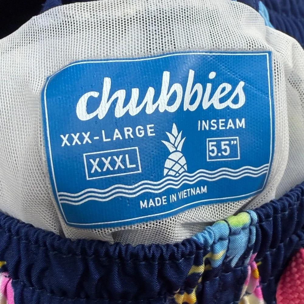 Chubbies Men’s Blue Rooster Print Swim Trunks 5.5” size XXX large.